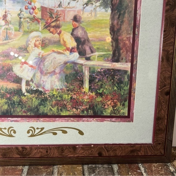 RARE Vintage framed Victorian carousel in the park print - Picture 5 of 15